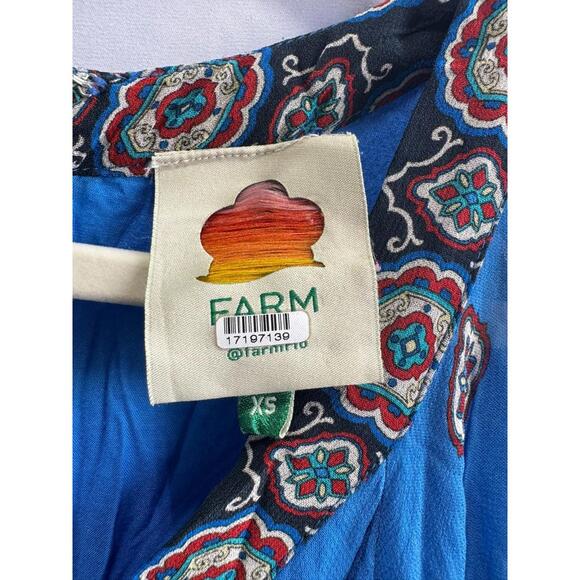 FARM Rio Anika Tiles Maxi Dress Size XS Blue Printed Sleeveless Summer Boho - Picture 6 of 6